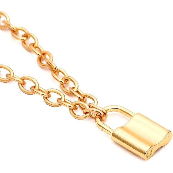 Lock Key Pendant Necklace Alloy Multilayer Long Chain Punk Choker Jewelry - Picture 3 of 4